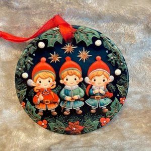 Ceramic Christmas Ornament -- 3 Elves